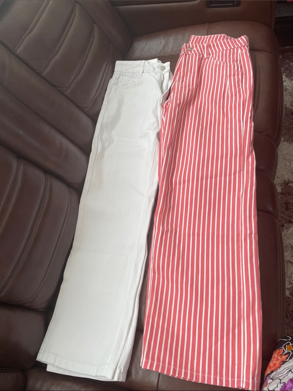 New High-Rise White and Red Striped Women’s Jeans - Pack of 2